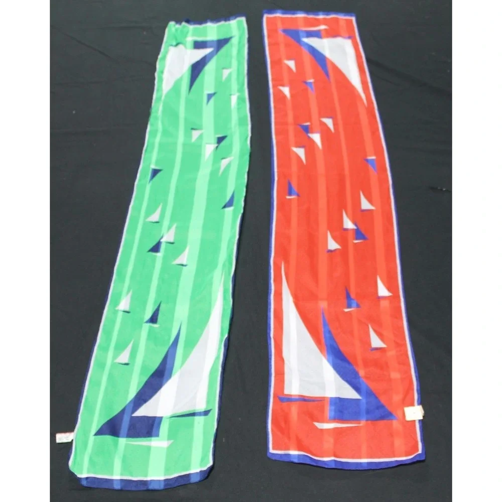 Vintage Sailboat Scarf Set 2 Nautical Red Green Blue Italy 11x53 Rectangle Scarf